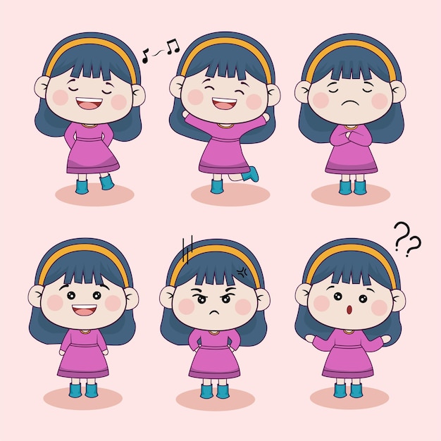 卡通二头身小女孩表情动作