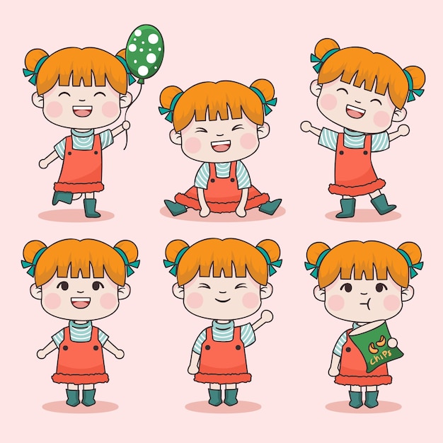 卡通二头身小女孩表情动作