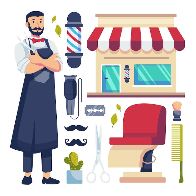 理发师元素理发店招牌灯剪刀推子梳子