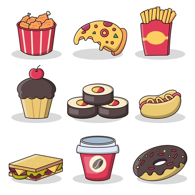 炸鸡腿甜甜圈咖啡纸杯蛋糕热狗