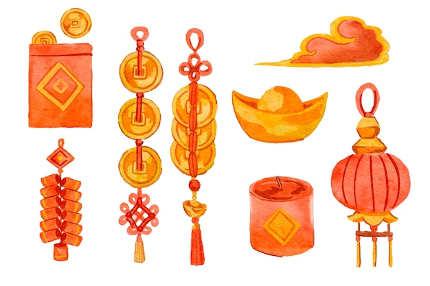 中国风铜钱串红包鞭炮元宝灯笼炮竹