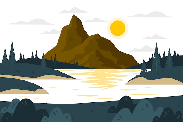 山湖泊插画