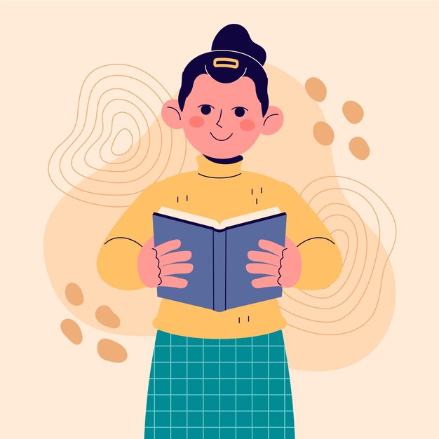 看书的女孩插画
