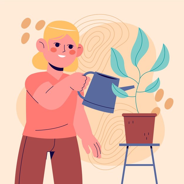 浇花的女孩插画