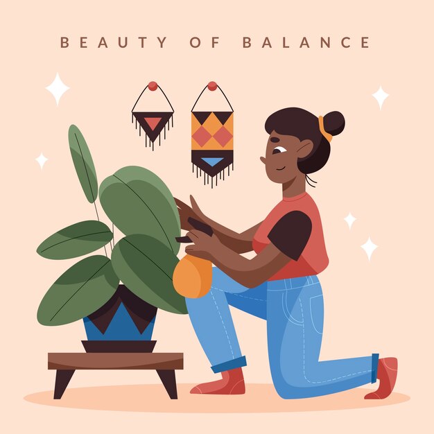 打理绿植的女人插画