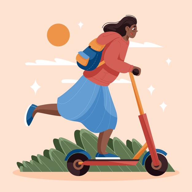 滑板车女孩插画