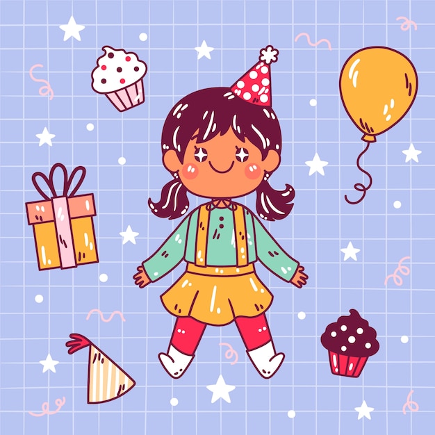 手绘可爱的女孩插画
