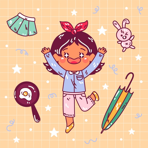 手绘可爱的女孩插画