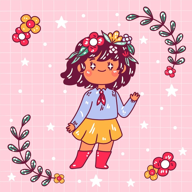 手绘可爱的女孩插画