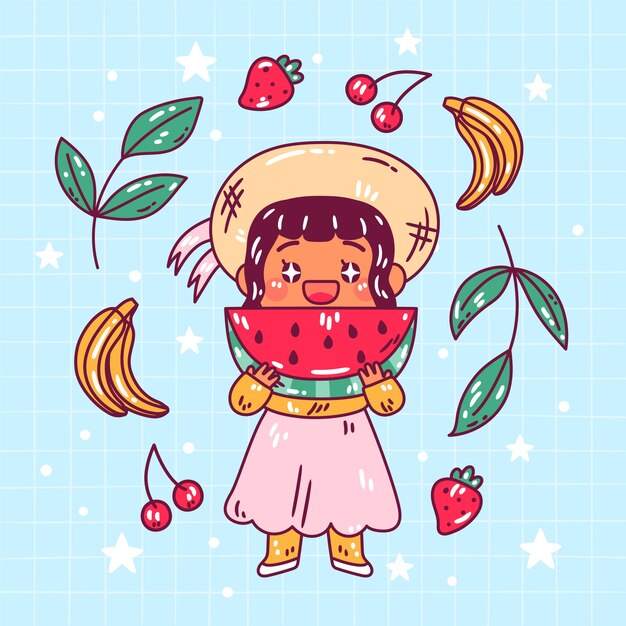 手绘可爱的女孩插画