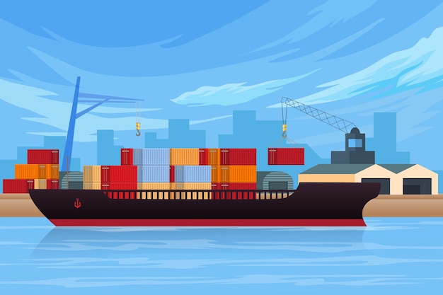 集装箱货轮插画