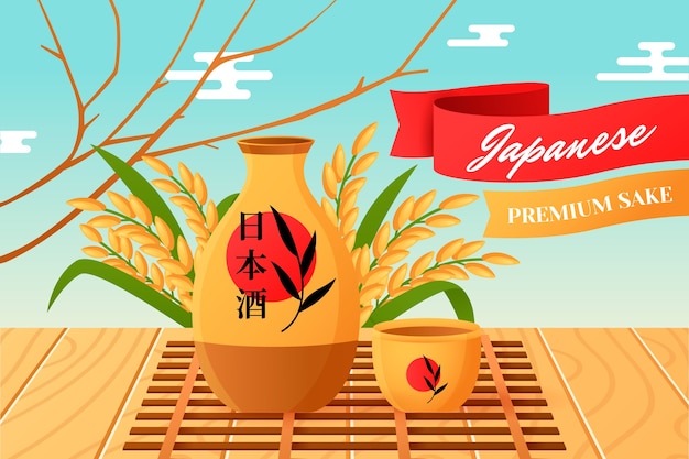 日式清酒插画