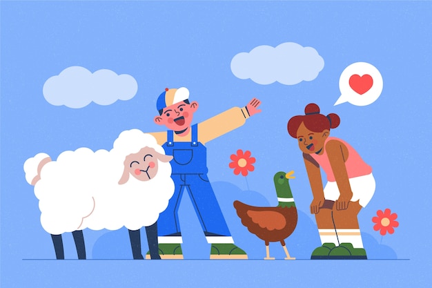 儿童与动物插画