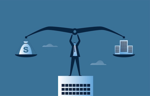 企业经营插画平衡现金与房地产投资