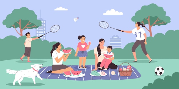 户外野餐休闲插画