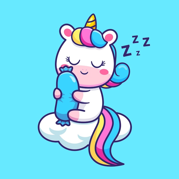 彩虹独角兽睡觉插画