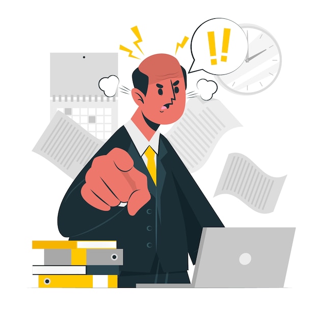 愤怒的老板插画