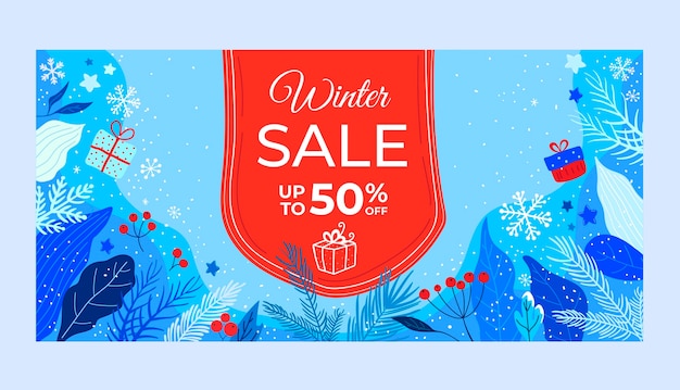 手绘冬季促销植物背景模板