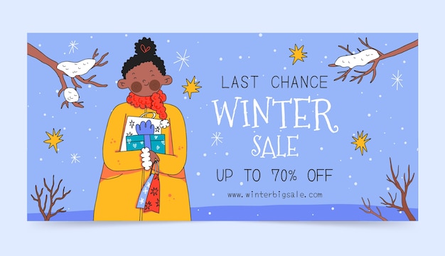 手绘冬季销售水平横幅模板