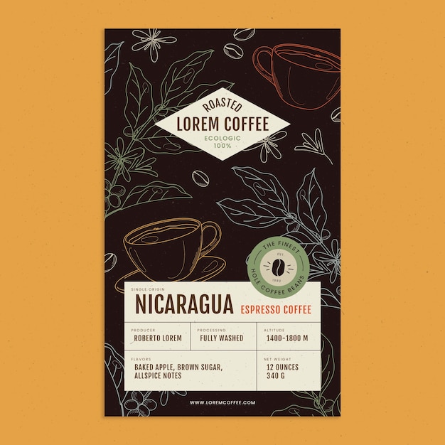 手绘咖啡包装标签模板