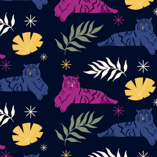 植物老虎无缝壁纸纹理图案花纹