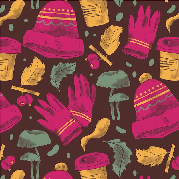 冬季帽子手套无缝壁纸纹理图案花纹