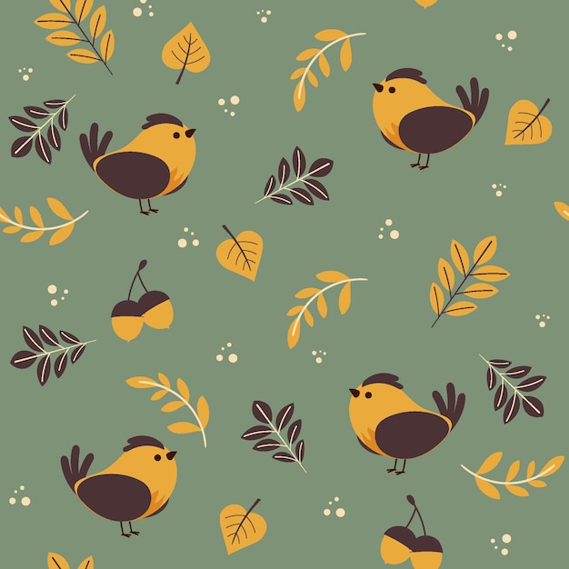 植物小鸟无缝壁纸纹理图案花纹