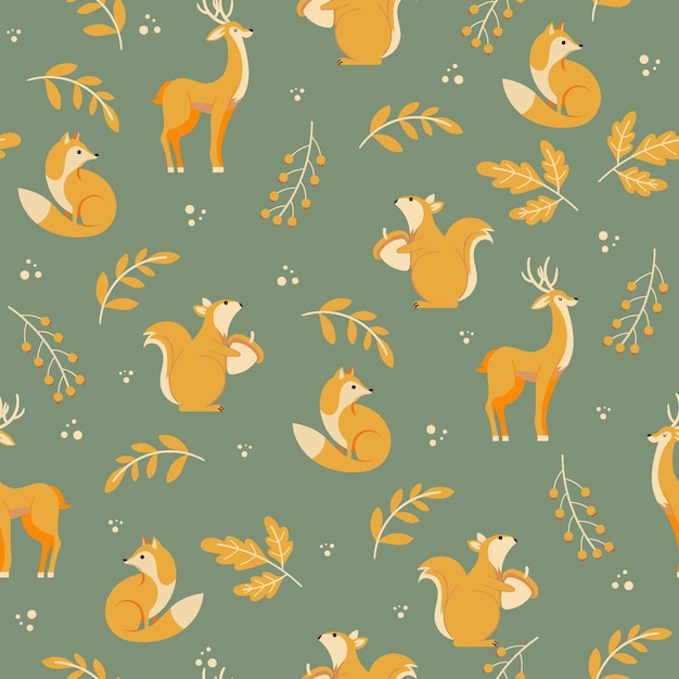 植物松鼠鹿无缝壁纸纹理图案花纹