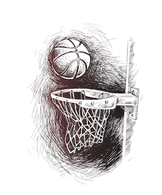 手绘篮球投篮插画