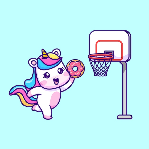 彩虹小马独角兽投篮插画