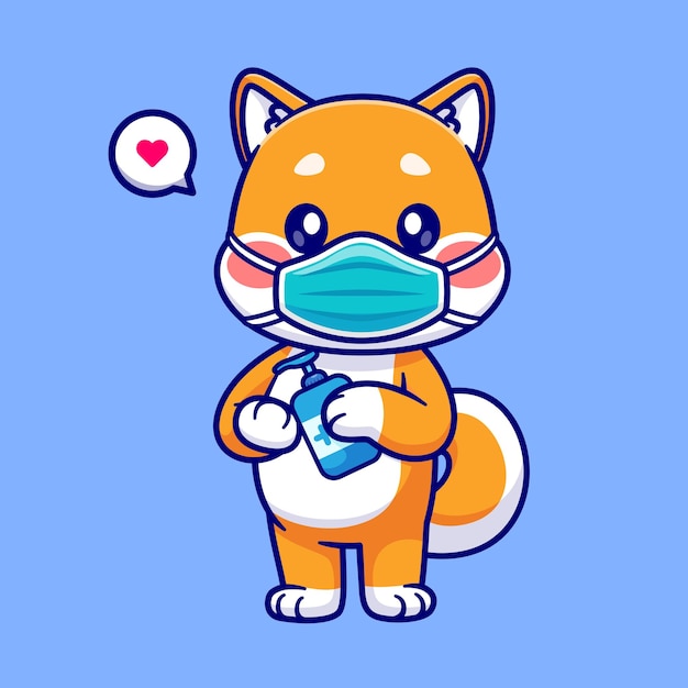 柴犬小狗戴口罩洗手液新冠疫情插画