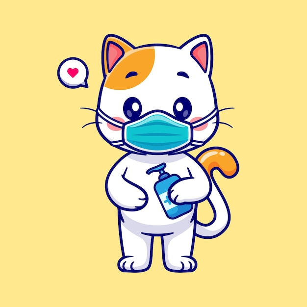 小猫戴口罩洗手液新冠疫情插画