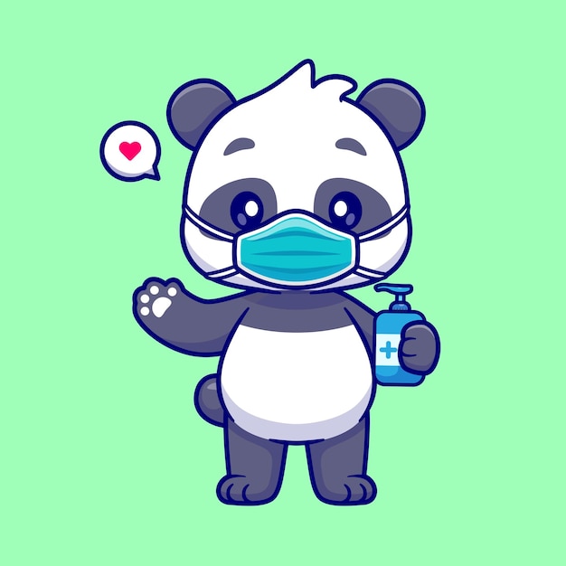 大熊猫戴口罩洗手液新冠疫情插画