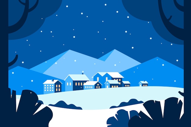 冬季小镇风景插画