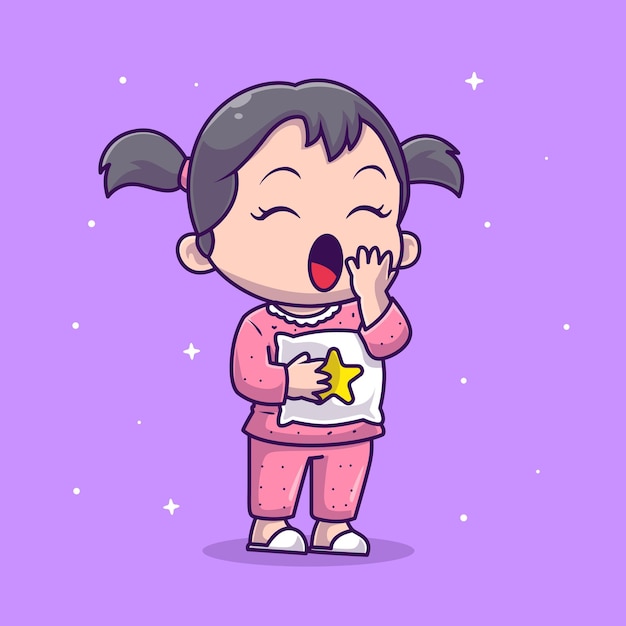 打哈欠的小女孩卡通插画
