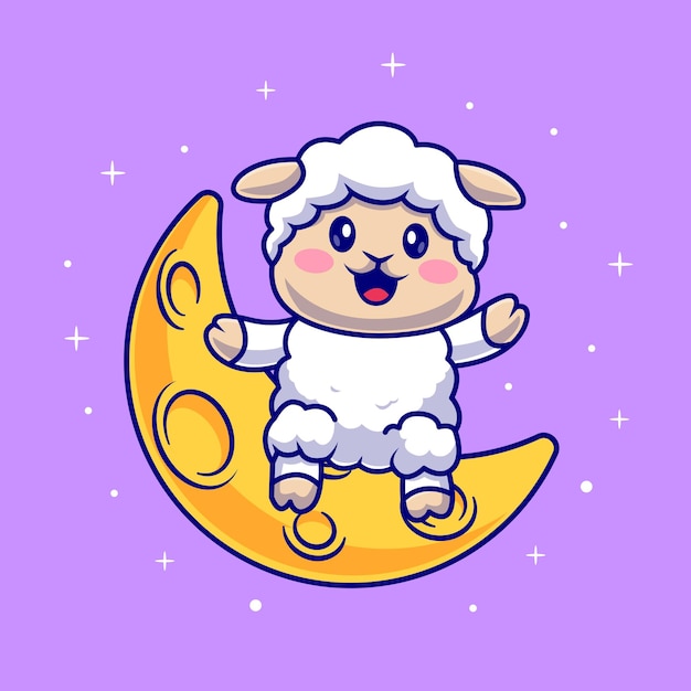绵羊月亮卡通插画