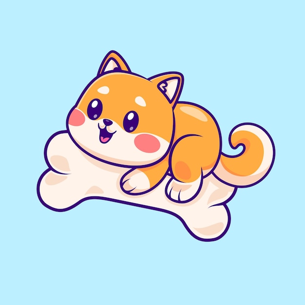 小狗柴犬骨头卡通插画