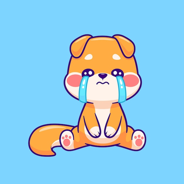 哭泣的小狗柴犬卡通插画