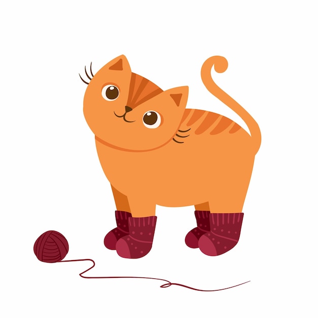 小猫毛线球插画