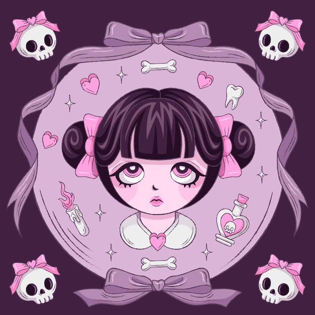 emo忧郁丧女孩插画