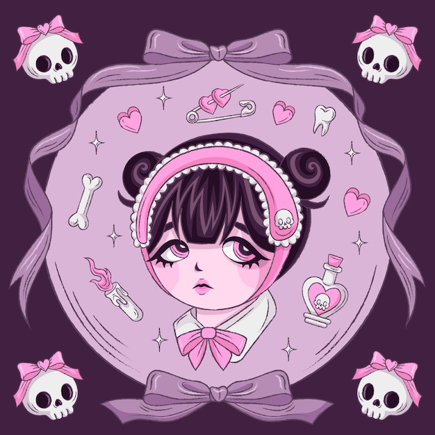 emo忧郁丧女孩插画