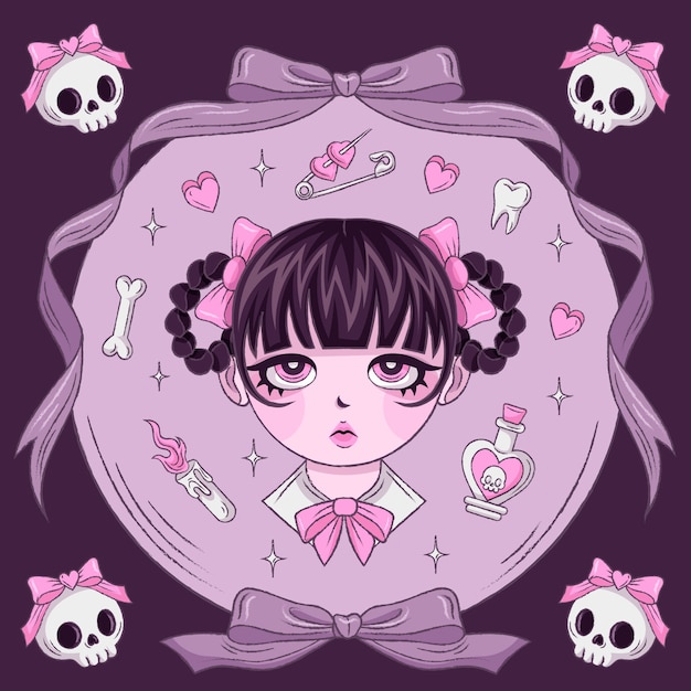 emo忧郁丧女孩插画