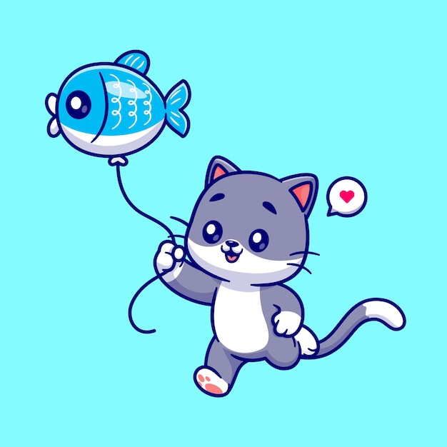 鱼气球小猫咪卡通插画