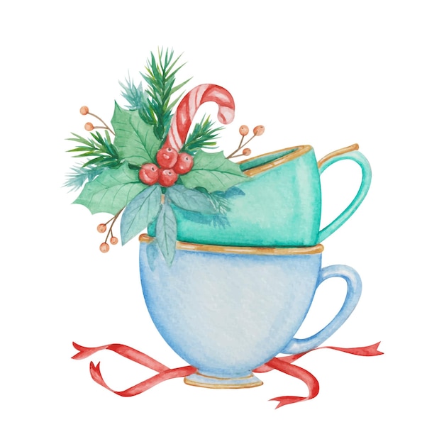 水彩圣诞节杯子插画