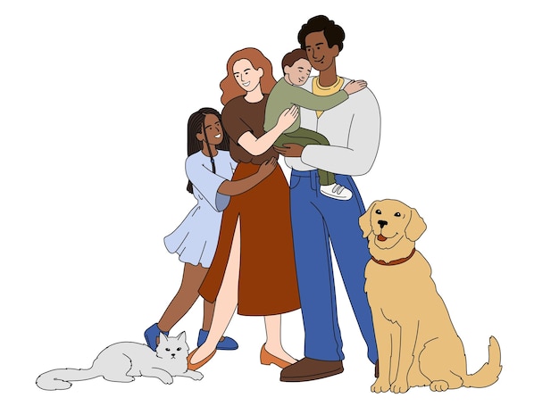 有宠物的家庭插画