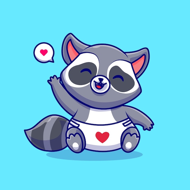 小浣熊打招呼卡通插画