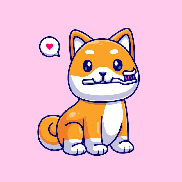 柴犬小狗牙刷卡通插画