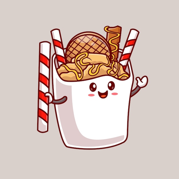 冰淇淋华夫饼卡通插画