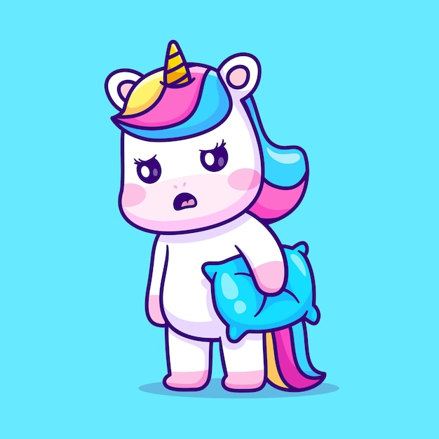 彩虹独角兽抱着枕头卡通插画