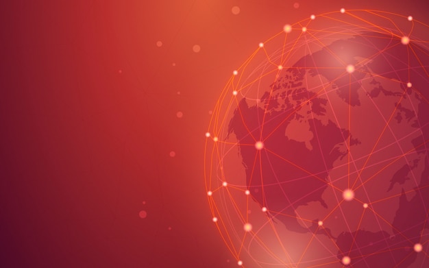 地球网络节点互联互通红色背景